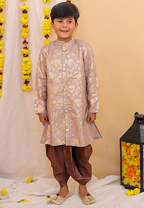 Woven Art Silk Jacquard Kurta Set in Light Purple