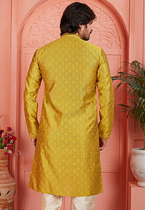 Woven Art Silk Jacquard Kurta Set in Mustrad