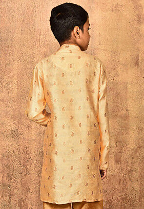 Woven Art Silk Jacquard Kurta Set in Peach