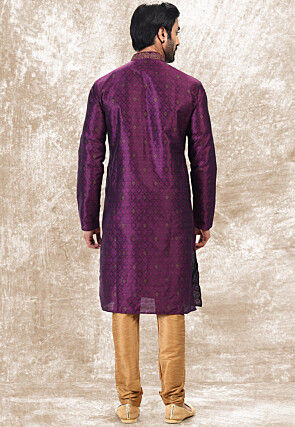 Woven Art Silk Jacquard Kurta Set in Purple