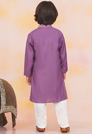 Woven Art Silk Jacquard Kurta Set in Purple