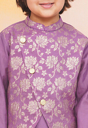 Woven Art Silk Jacquard Kurta Set in Purple