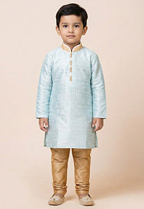 Woven Art Silk Jacquard Kurta Set in Sky Blue