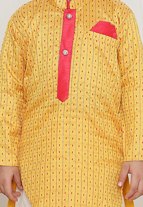 Woven Art Silk Jacquard Kurta Set in Yellow