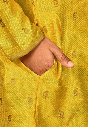Woven Art Silk Jacquard Kurta Set in Yellow
