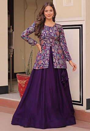 Woven Art Silk Jacquard Kurti Set in Purple