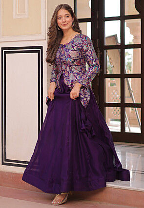 Woven Art Silk Jacquard Kurti Set in Purple