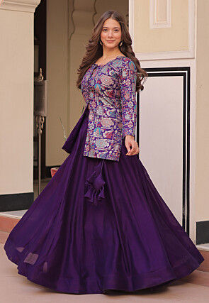 Woven Art Silk Jacquard Kurti Set in Purple