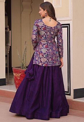 Woven Art Silk Jacquard Kurti Set in Purple