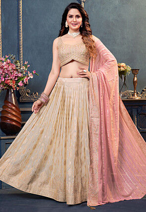 Woven Art Silk Jacquard Lehenga Beige