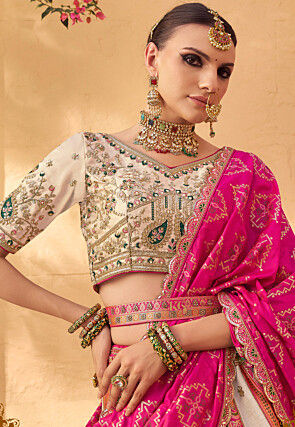 Woven Art Silk Jacquard Lehenga in Cream