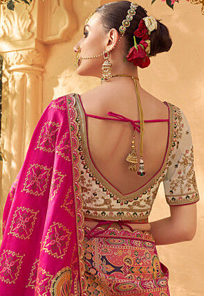 Woven Art Silk Jacquard Lehenga in Cream
