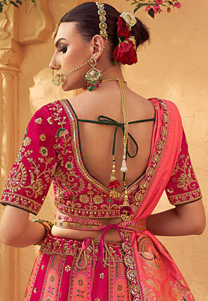 Woven Art Silk Jacquard Lehenga in Fuchsia