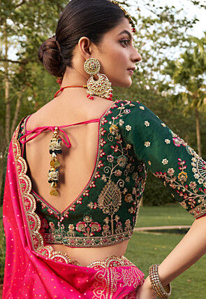 Woven Art Silk Jacquard Lehenga in Fuchsia