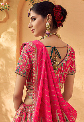 Woven Art Silk Jacquard Lehenga in Fuchsia