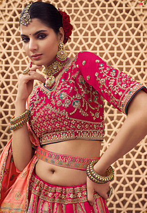Woven Art Silk Jacquard Lehenga in Fuchsia
