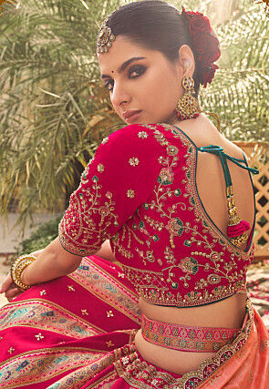 Woven Art Silk Jacquard Lehenga in Fuchsia