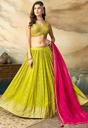 Woven Art Silk Jacquard Lehenga in Light Green