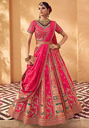 Woven Art Silk Jacquard Lehenga in Light Pink