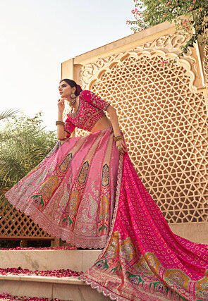 Woven Art Silk Jacquard Lehenga in Light Pink
