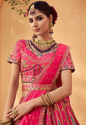 Woven Art Silk Jacquard Lehenga in Light Pink