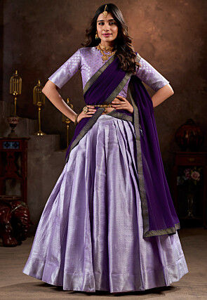 Woven Art Silk Jacquard Lehenga in Light Purple