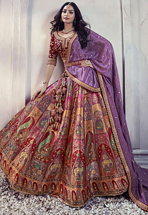 Multi Color Designer Bridal Lehenga Choli With Embroidery Work Silk Fabric
