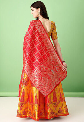Woven Art Silk Jacquard Lehenga in Mustard