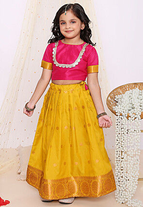 Woven Art Silk Jacquard Lehenga in Mustard