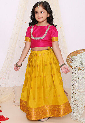 Woven Art Silk Jacquard Lehenga in Mustard
