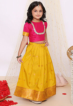 Woven Art Silk Jacquard Lehenga in Mustard