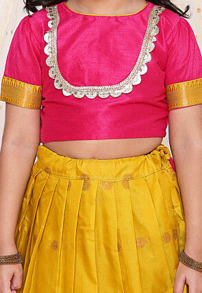 Woven Art Silk Jacquard Lehenga in Mustard