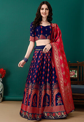 Blue Jacquard Lehenga Cholis Buy Indian Lehenga Outfits Online Utsav Fashion