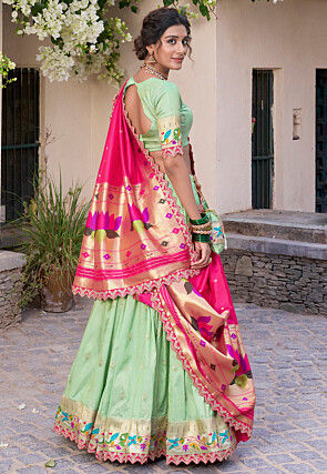 Woven Art Silk Jacquard Lehenga in Pastel Green