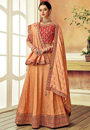 Buy Orange color bhagalpuri silk wedding lehenga in UK, USA and Canada