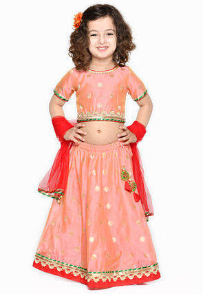 Woven Art Silk Jacquard Lehenga in Peach