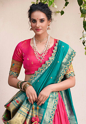 Woven Art Silk Jacquard Lehenga in Fuchsia