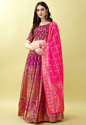 Woven Art Silk Jacquard Lehenga in Purple