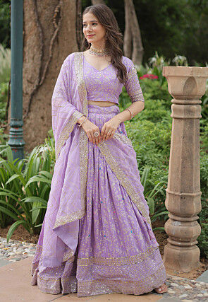 Woven Art Silk Jacquard Lehenga in Purple