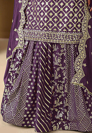 Woven Art Silk Jacquard Lehenga in Purple