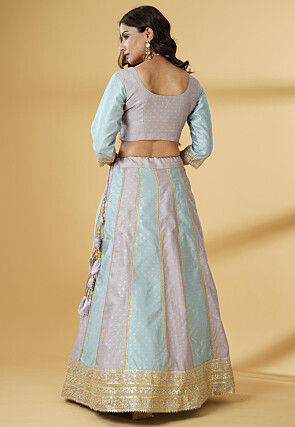 Woven Art Silk Jacquard Lehenga in Sky Blue and Dusty Purple