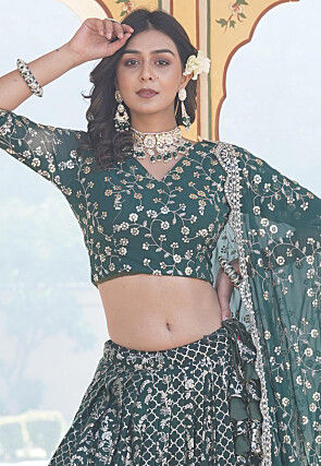 Woven Art Silk Jacquard Lehenga in Teal Green