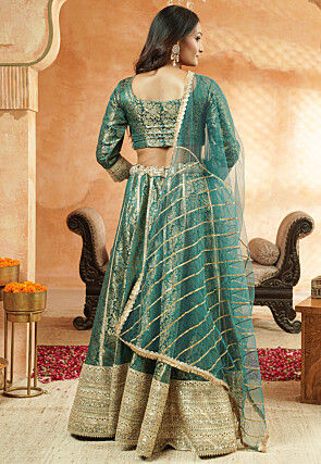 Woven Art Silk Jacquard Lehenga in Teal Green