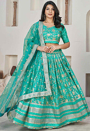 Blue Jacquard Lehenga Cholis Buy Indian Lehenga Outfits Online Utsav Fashion