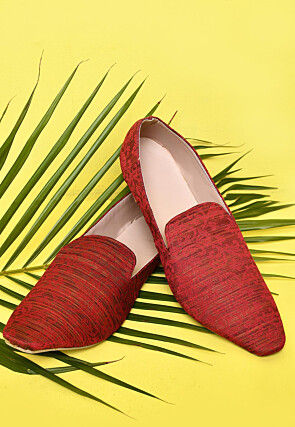 Woven Art Silk Jacquard Men Loafer in Maroon