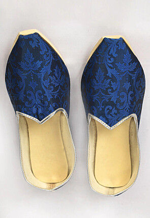 Woven Art Silk Jacquard Men Mojari in Navy Blue
