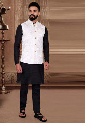 Buy Woven Art Silk Jacquard Nehru Jacket in Off White Online : MHG2043 ...