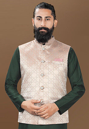 Woven Art Silk Jacquard Nehru Jacket in Pink