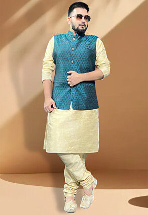 Stylish silk jacquard clearance jacket with kurta