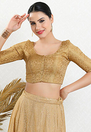 Woven Art Silk Jacquard Blouse in Beige